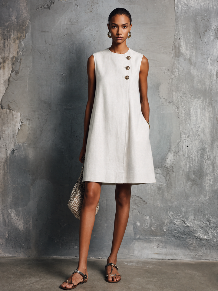 Vestido Mini Botões Assimétricos | Linho