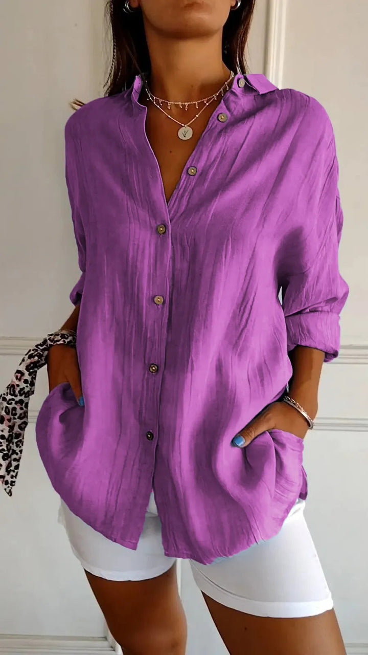 Camisa com Botões, Solapa e Mangas Compridas