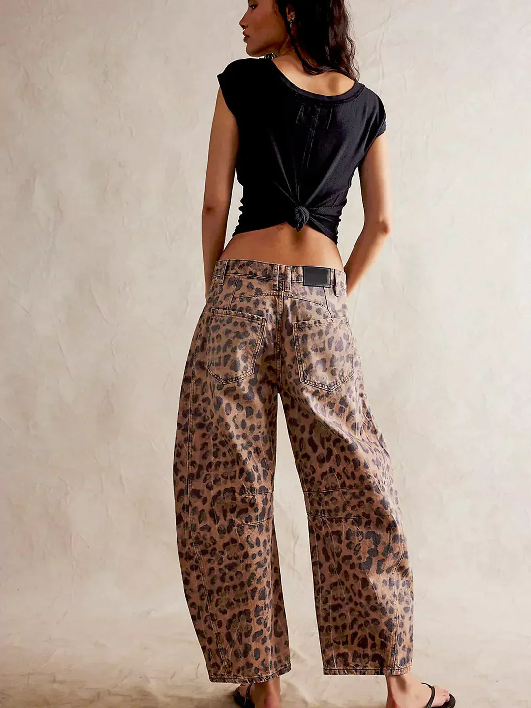 Calças de Ganga Barrel com Estampado de Leopardo
