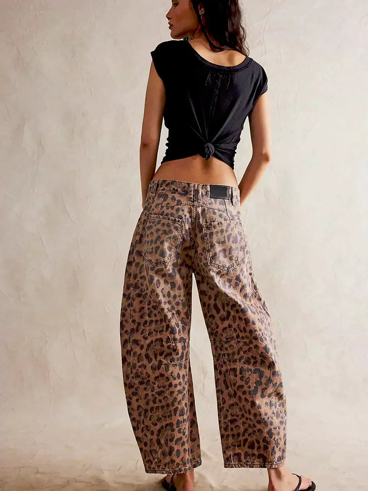 Calças de Ganga Barrel com Estampado de Leopardo