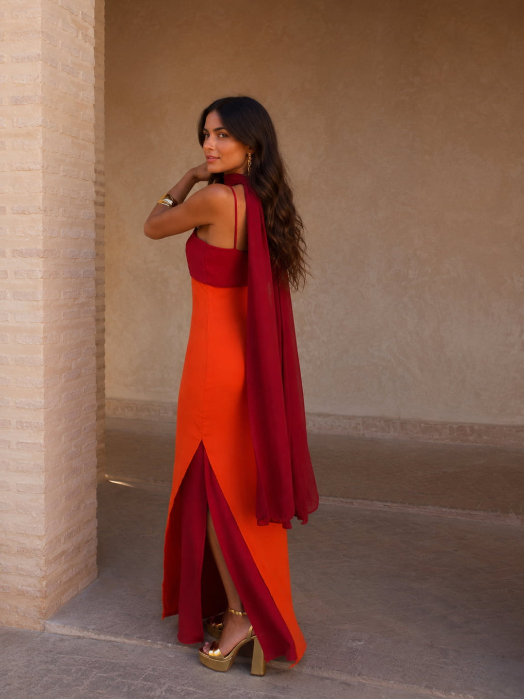 Albufeira - Vestido Longo Drapeado Bicolor