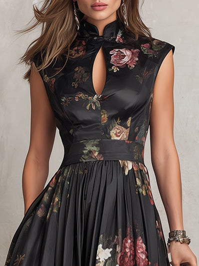 Vestido Midi Cetim | Plissado Floral