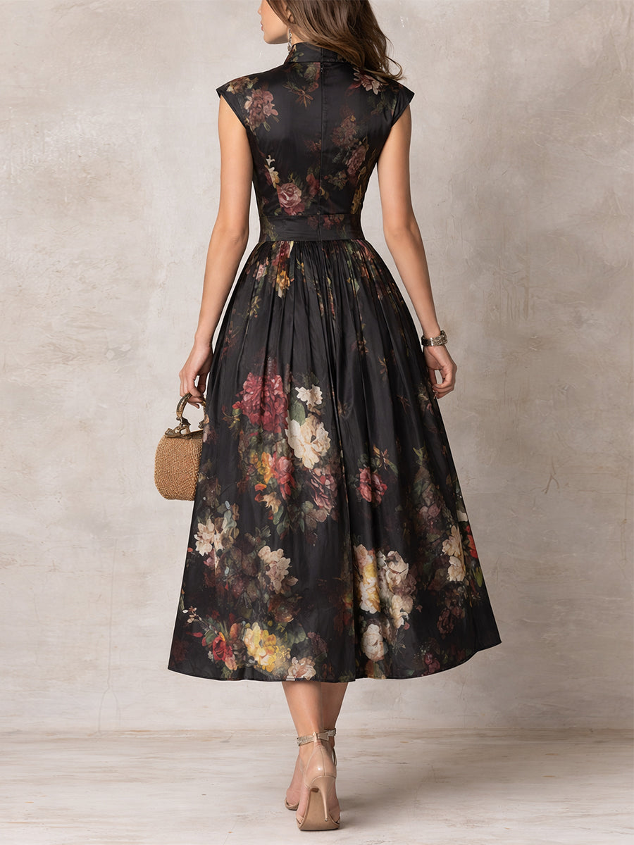 Vestido Midi Cetim | Plissado Floral