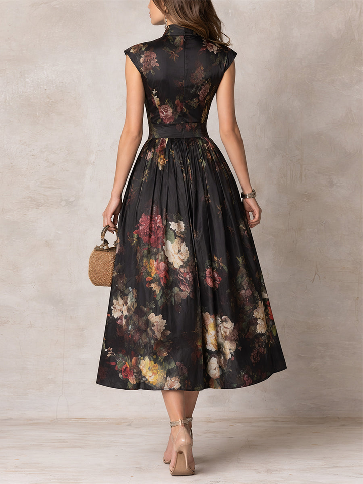 Vestido Midi Cetim | Plissado Floral