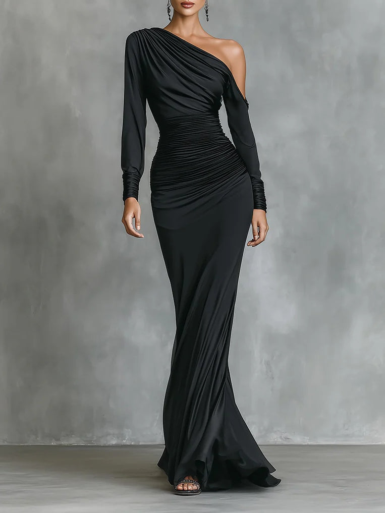 Celina | Maxi Vestido de Cetim Preto