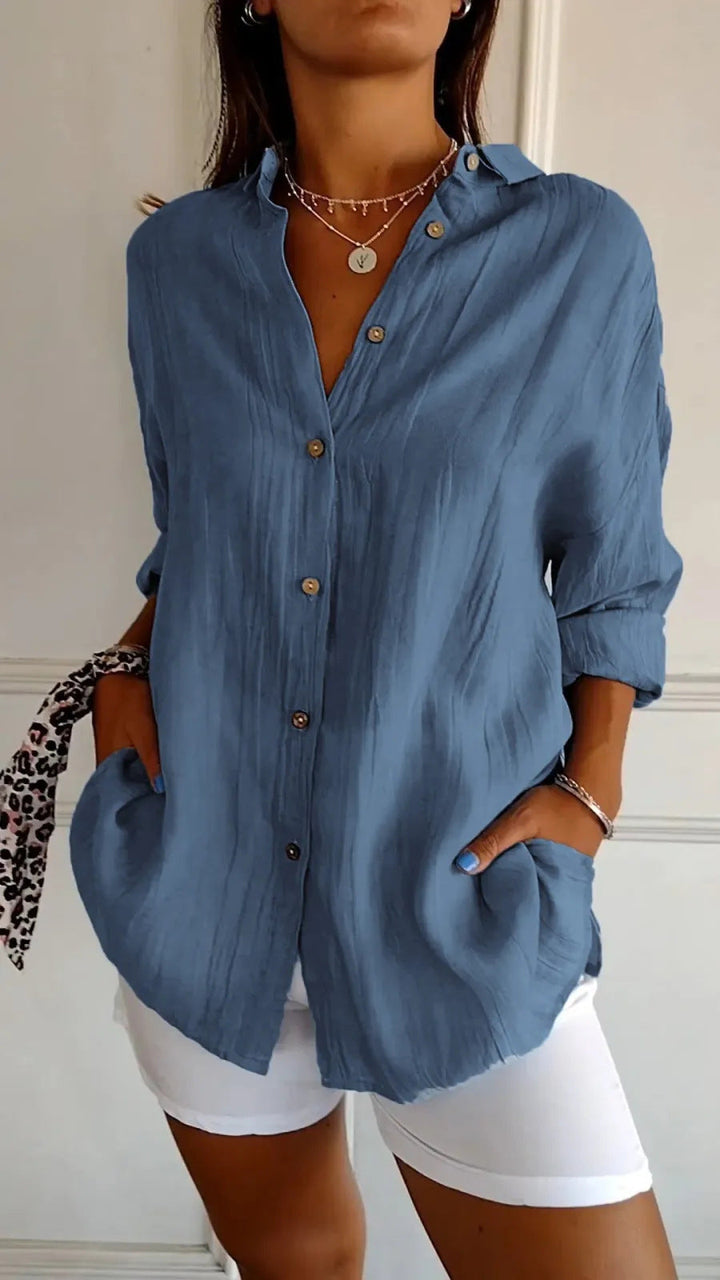 Camisa com Botões, Solapa e Mangas Compridas