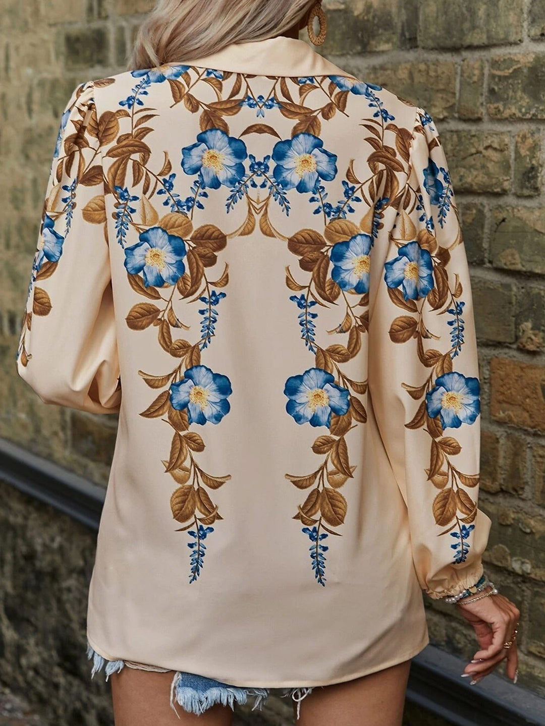 Blusa de Manga Comprida com Botões e Estampado Floral