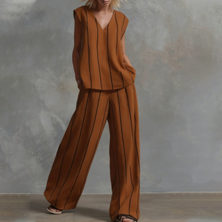 Vertical | Conjunto sem mangas, às riscas